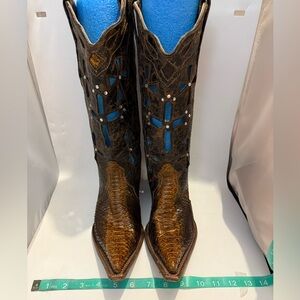 Corral Python Brown Cut-Out Western Cowboy Boots sz 8